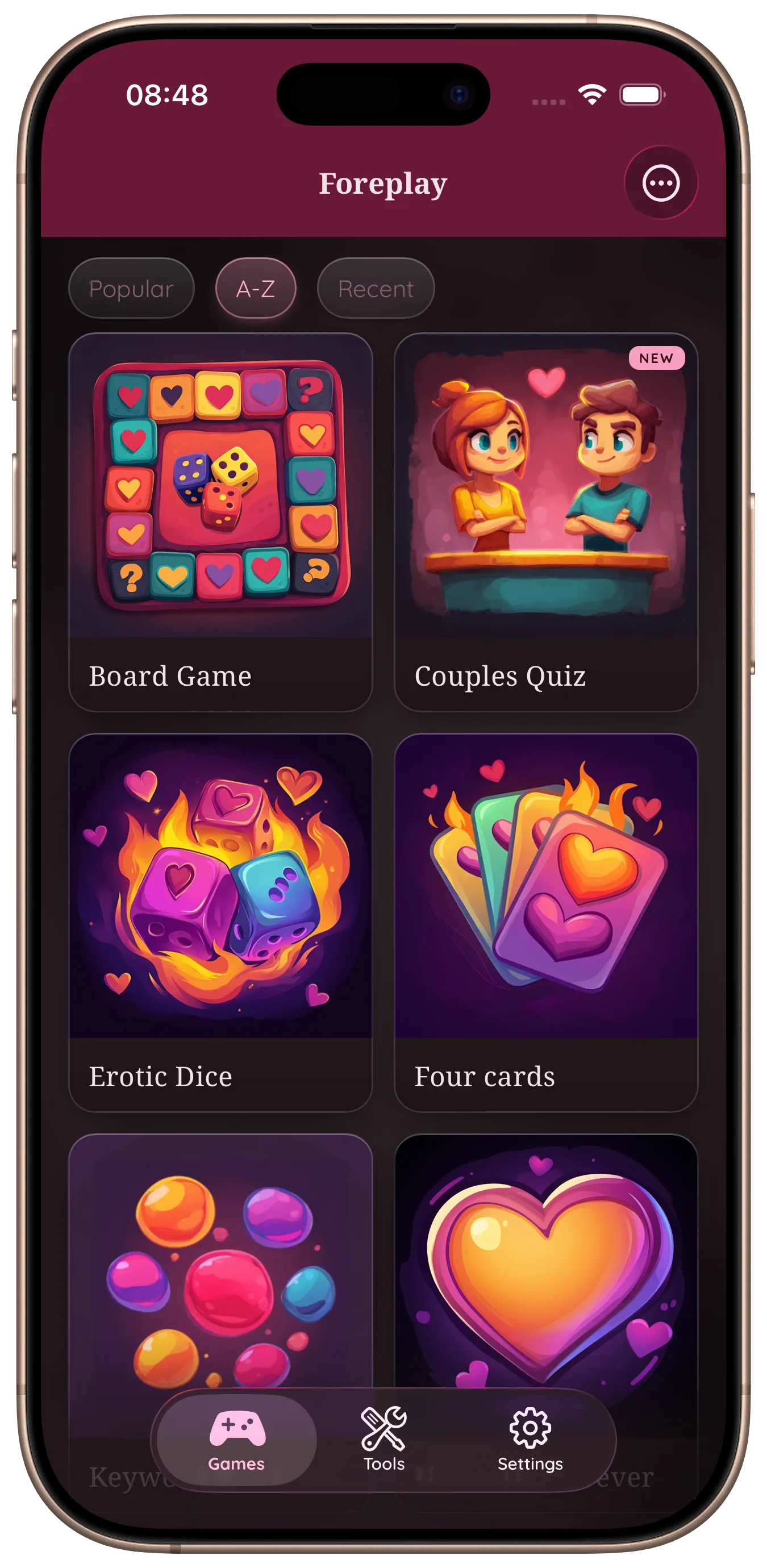 Foreplay games home screen
