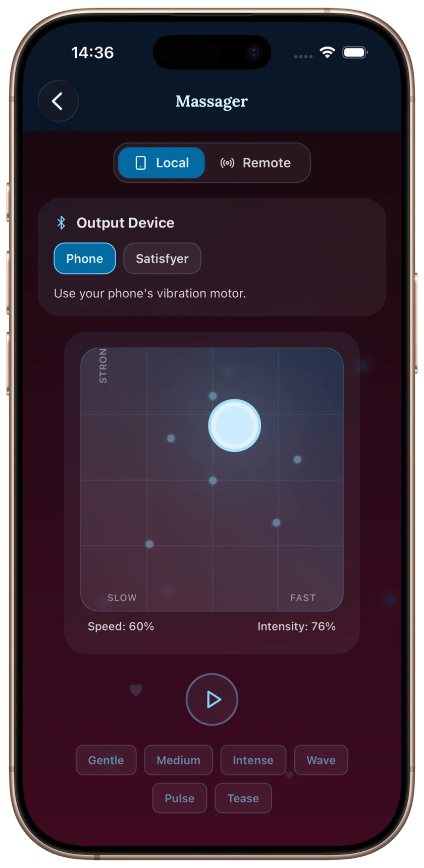 Control the premium Massager feature